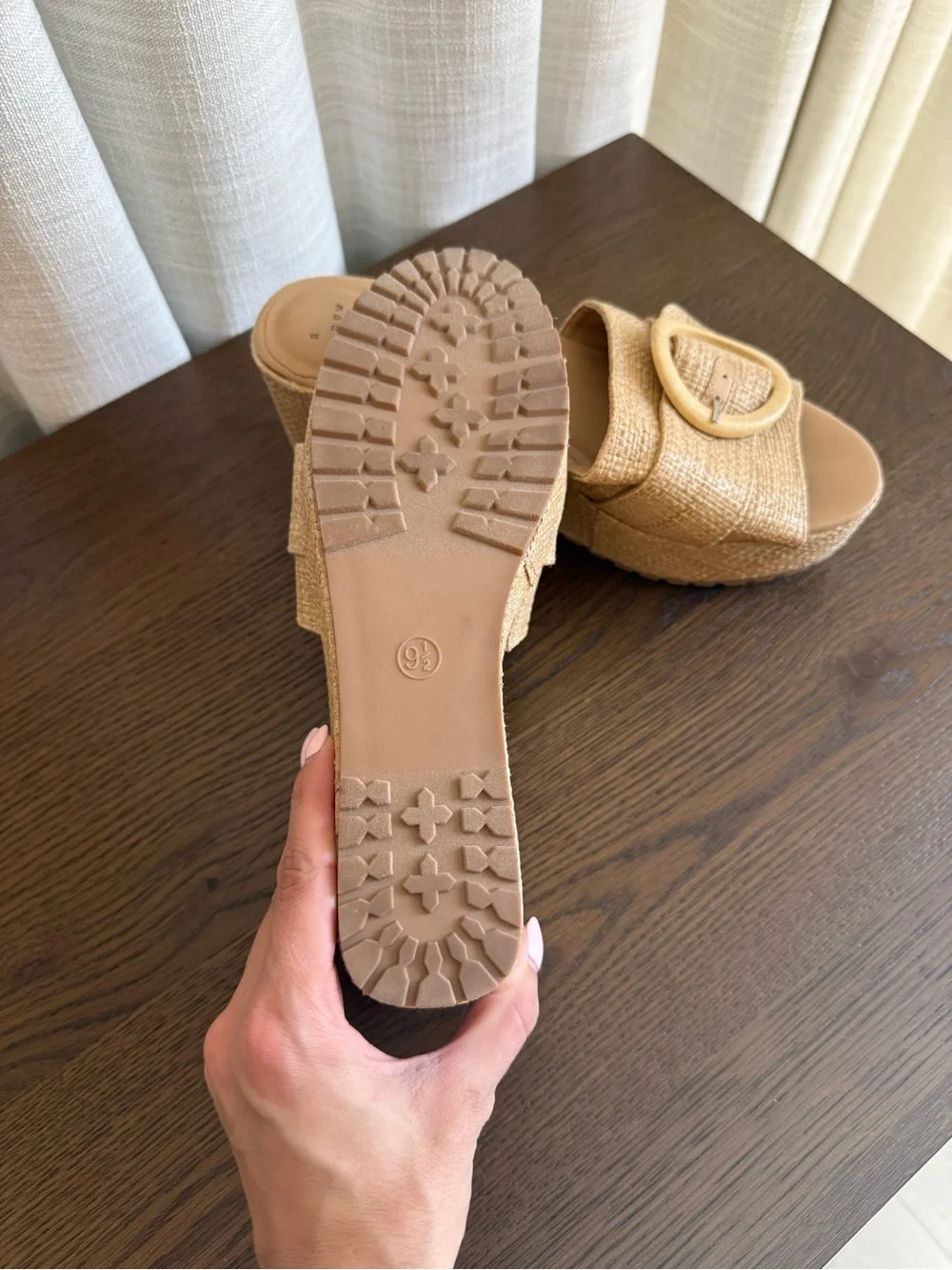 Target Neutral Woven Tan Espadrille Wedge Slide with Decorative Buckle
